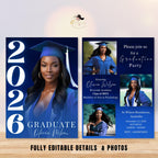 Digital Graduation Announcement Invitation Navy Blue 2026 Senior Graduate Party with photo invite, Editable College Graduation Day Template