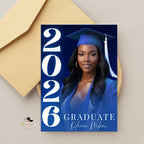 Digital Graduation Announcement Invitation Navy Blue 2026 Senior Graduate Party with photo invite, Editable College Graduation Day Template