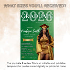 Editable Graduation Announcement Invitation Green Gold Woman Senior Grad Party Invite, Elegant College Graduation Day with photo Template