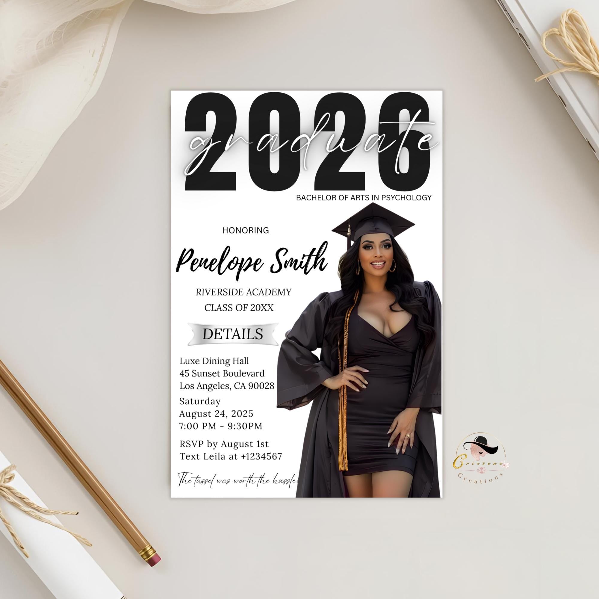 Graduation Party Invitation 2026, Digital Woman Senior Graduation invite with photo, Editable Men College Graduation Announcement Template