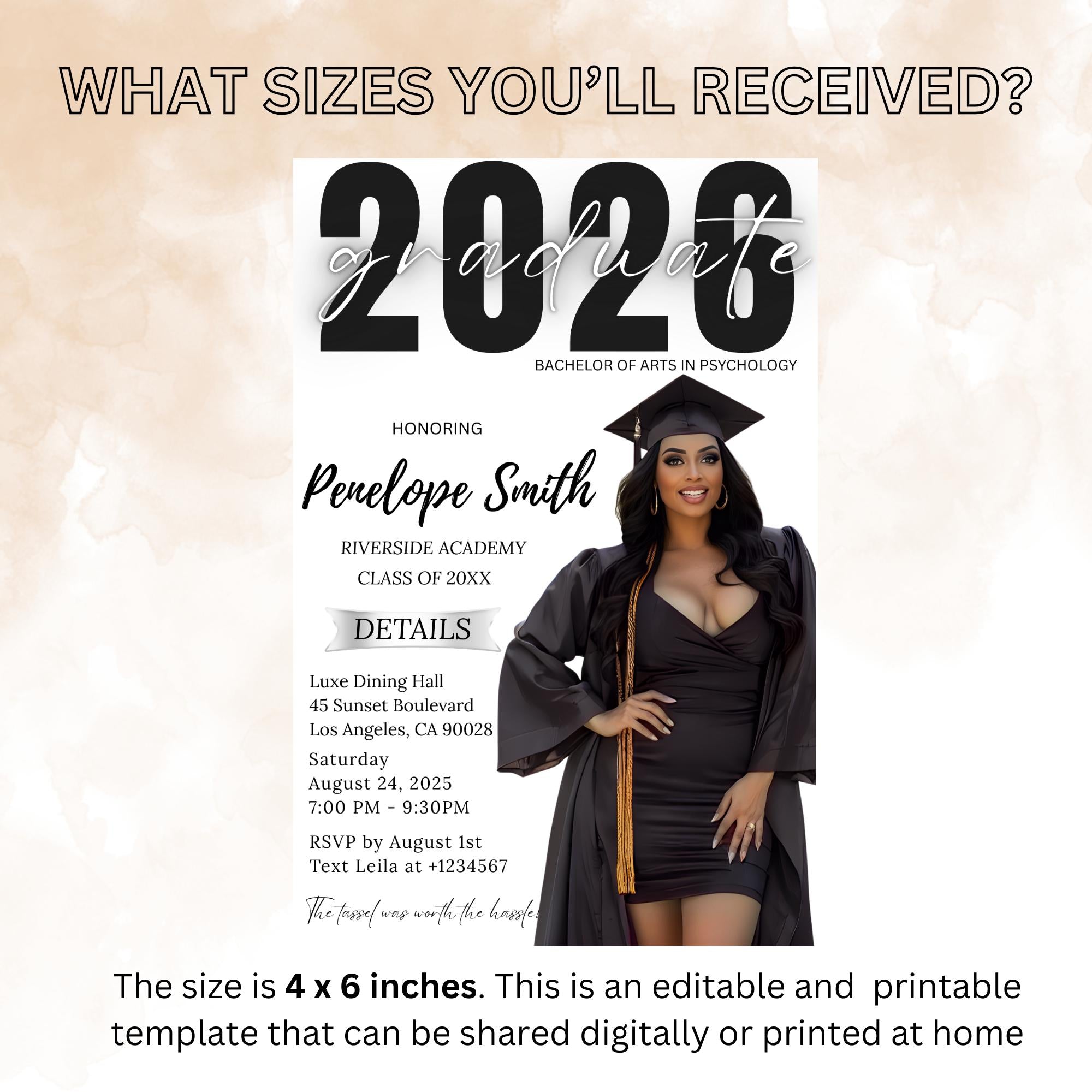 Graduation Party Invitation 2026, Digital Woman Senior Graduation invite with photo, Editable Men College Graduation Announcement Template