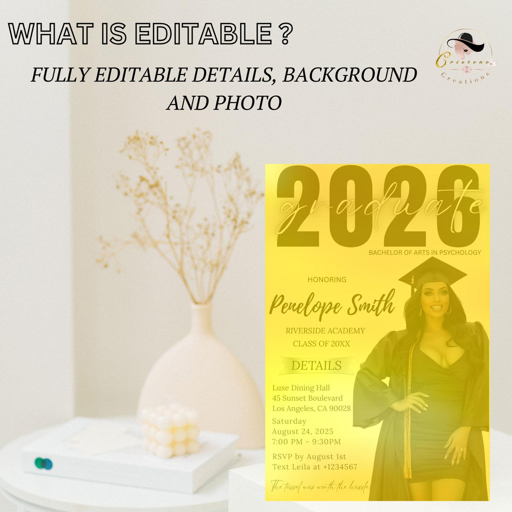 Graduation Party Invitation 2026, Digital Woman Senior Graduation invite with photo, Editable Men College Graduation Announcement Template