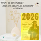 Graduation Party Invitation 2026, Digital Woman Senior Graduation invite with photo, Editable Men College Graduation Announcement Template