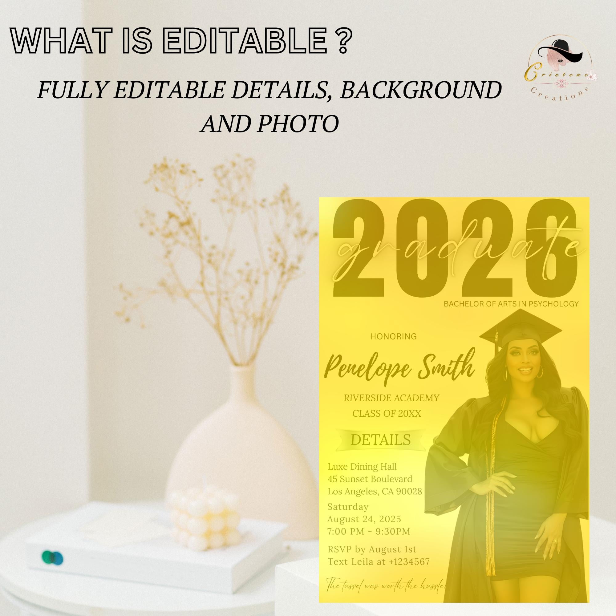 Graduation Party Invitation 2026, Digital Woman Senior Graduation invite with photo, Editable Men College Graduation Announcement Template