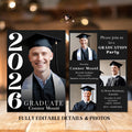 Men Graduation Announcement Invitation, Class of 2026 Senior Graduate Party with photo invite, Editable Male College Graduation Day Template