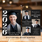 Men Graduation Announcement Invitation, Class of 2026 Senior Graduate Party with photo invite, Editable Male College Graduation Day Template