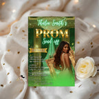 Digital Prom Send Off Party Invitation Green Gold Woman Prom Night with photo invite, Editable Senior Ball and Junior Prom Template, PRM12