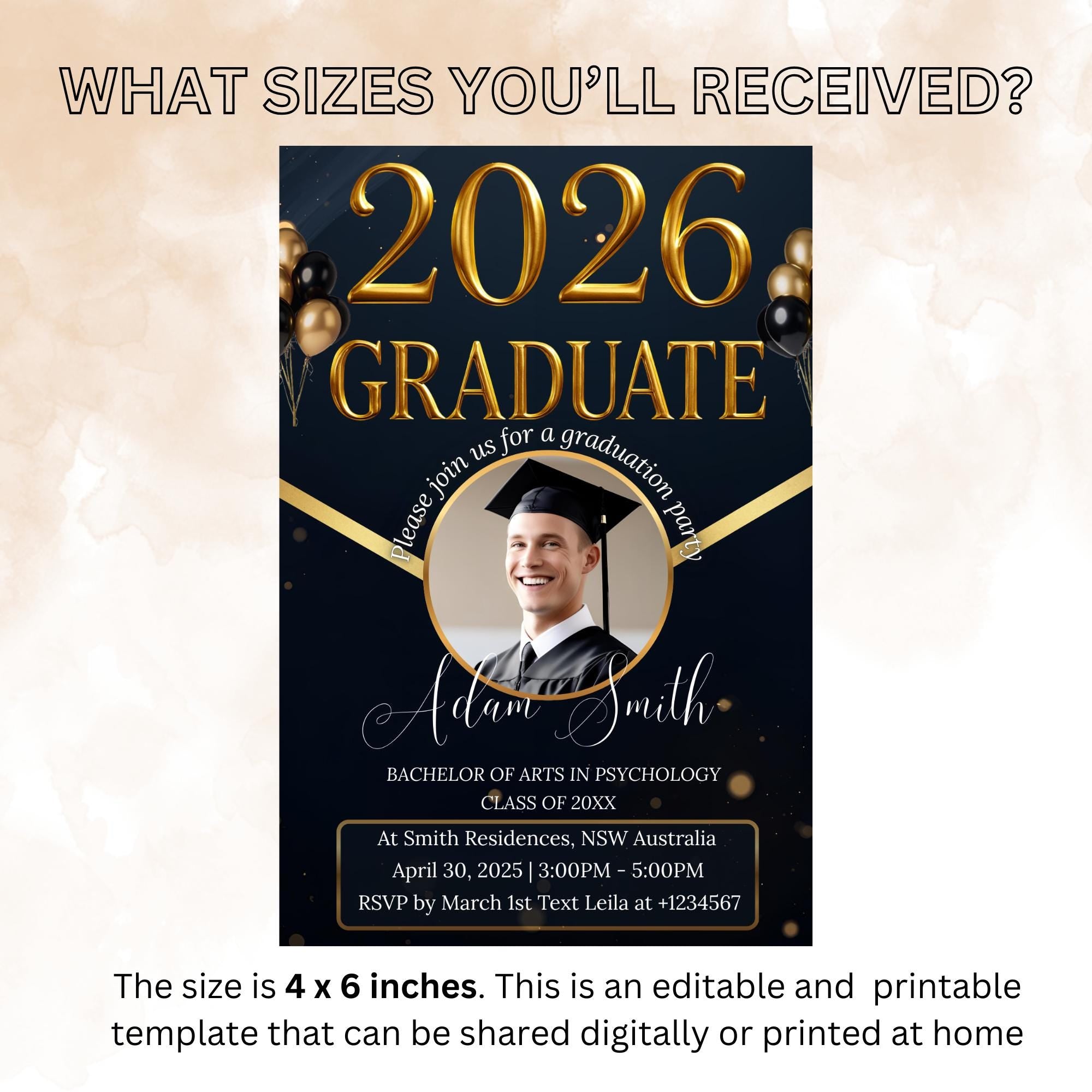 Digital Graduation Party Invitation Men 2026 Senior Graduates Invite with photo, College Graduation Day Announcement, He DID it Template