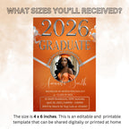 Orange Silver Graduation Announcement 2026 Invitation, Digital Senior Graduation invite with photo, Elegant College Graduates Party Template