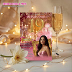 Digital 19th Birthday Invitation with photo Rose Gold Pink Nineteenth Birthday Dinner Template, Elegant Woman Brunch Party Floral Invite