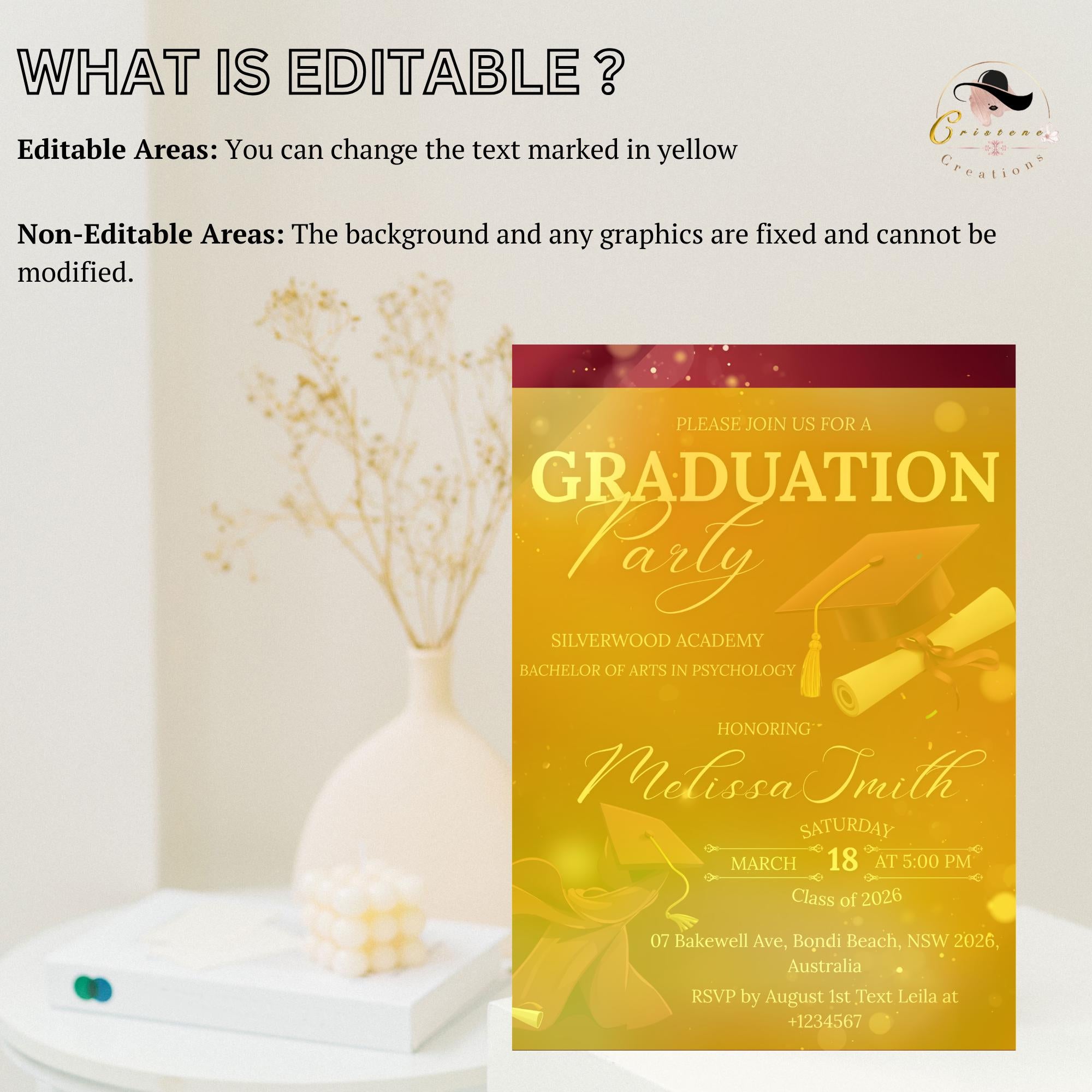 Maroon Graduation Party Invitation, Class of 2026 Senior Graduation Dinner invite, Editable College Graduate Announcement Burgundy Template