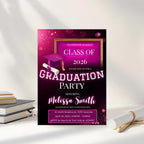 Digital Graduation Party Invitation Pink Black Class of 2026 Senior Graduation Dinner invite, Elegant College Graduate Announcement Template