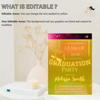 Digital Graduation Party Invitation Pink Black Class of 2026 Senior Graduation Dinner invite, Elegant College Graduate Announcement Template