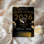 Black Gold Graduation Party Invitation, Class of 2026 Senior Graduation Dinner invite, Men and Woman College Graduate Announcement Template