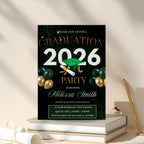 Graduation Announcement Invitation Green Black Class of 2026 Senior Grad Dinner invite, Men Woman  College Graduates Party Editable Template