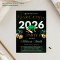 Graduation Announcement Invitation Green Black Class of 2026 Senior Grad Dinner invite, Men Woman  College Graduates Party Editable Template