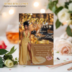 Digital Prom Send Off Party Invitation, Brown Gold Woman Prom Night with photo invite, Editable Senior Ball and Junior Prom Template, PRM02