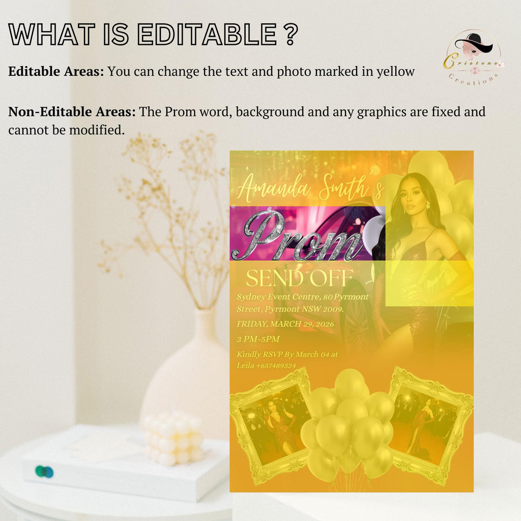 Digital Prom Send Off Party Invitation Purple Silver Woman Prom Night with photo invite, Elegant Senior Ball and Junior Prom Template, PRM08