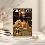 Black gold Graduation Announcement 2026 Invitation, Senior Graduation invite with photo Woman College Graduate Party Magazine Cover Template