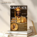 Men Graduation Announcement 2026 Invitation Black gold Senior Graduation Party Invite with photo, College Graduates Magazine Cover Template