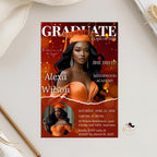 Graduation Announcement 2026 Invitation Orange Gold Senior Graduation invite with photo Woman College Graduate Party Magazine Cover Template