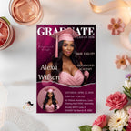 Graduation Announcement 2026 Invitation Pink Senior Graduation invite with photo, Glam Woman College Graduate Party Magazine Cover Template