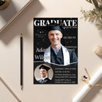 Digital Graduation Announcement 2026 Invitation Men Senior Graduation Party Invite with photo, Male College Graduate Magazine Cover Template