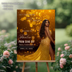 Prom Send Off Party Sign Black Gold Welcome Sign with photo, Junior and Senior Ball Poster Sign, Woman Birthday Dinner Sign Template, PRM06