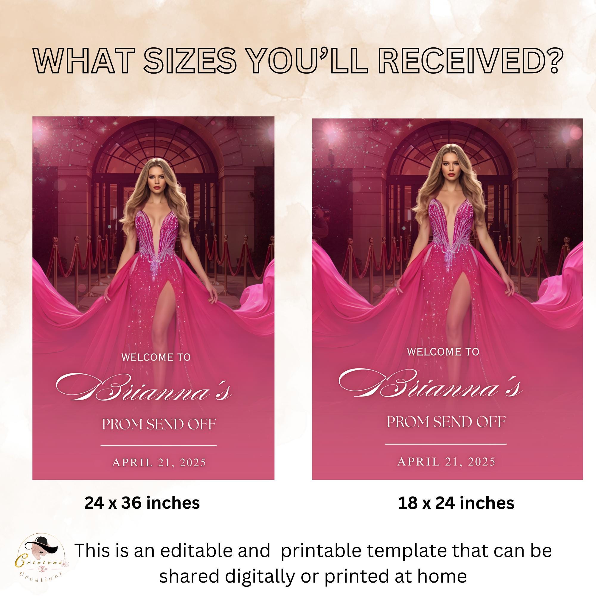 Prom Send Off Party Sign Pink Welcome Sign with photo, Junior and Senior Ball Poster Sign, Red Carpet Hollywood Theme Sign Template, PRM03