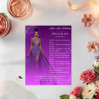 Purple Program Card Template with photo, Birthday Party Program Schedule Editable Order of Events Printable Woman Retirement Event Programme