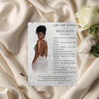 White Silver Birthday Program Card Template, Woman Retirement Party Program with photo, Printable Order of Events, Elegant Program Schedule