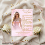Birthday Program Card with photo, Pink Gold Retirement Party Timeline Schedule, Editable Order of Events Printable Sweet 16 Program Template