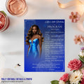 Retirement Program Card Template with photo, Birthday Party Timeline Schedule, Elegant Order of Events, Printable Blue Silver Programme