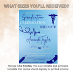 Editable Nurse Graduation Invitation, RN Pinning Ceremony Class of 2026 invite, Medical CNA Nursing Graduate Flyer Announcement Template