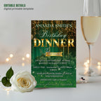 Editable Birthday Dinner Invitation, Green Gold Retirement Dinner Party Invite, Elegant Woman Dinner invite, Classy Surprise Dinner Template