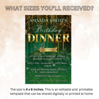 Editable Birthday Dinner Invitation, Green Gold Retirement Dinner Party Invite, Elegant Woman Dinner invite, Classy Surprise Dinner Template