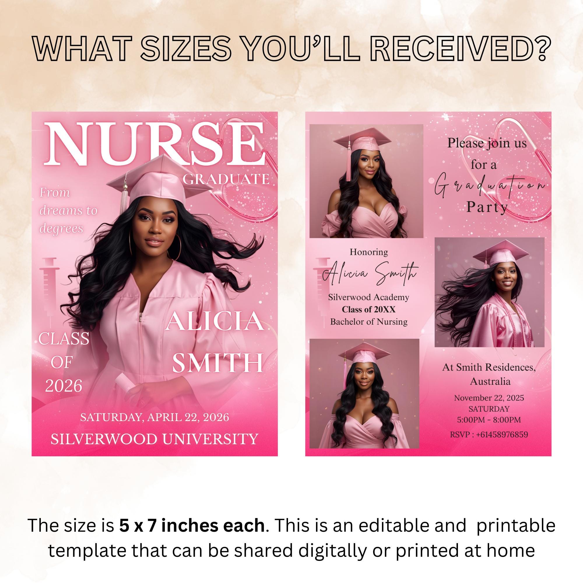Editable Nurse Graduation Invitation, 2026 RN Pinning Ceremony invite with photo, Medical CNA Nursing Graduate Flyer Magazine Cover Template