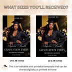 Graduation Welcome Party Sign Black Gold, Woman Graduates Poster Sign with photo 2026 Men Senior Graduation Announcement Entry Sign Template
