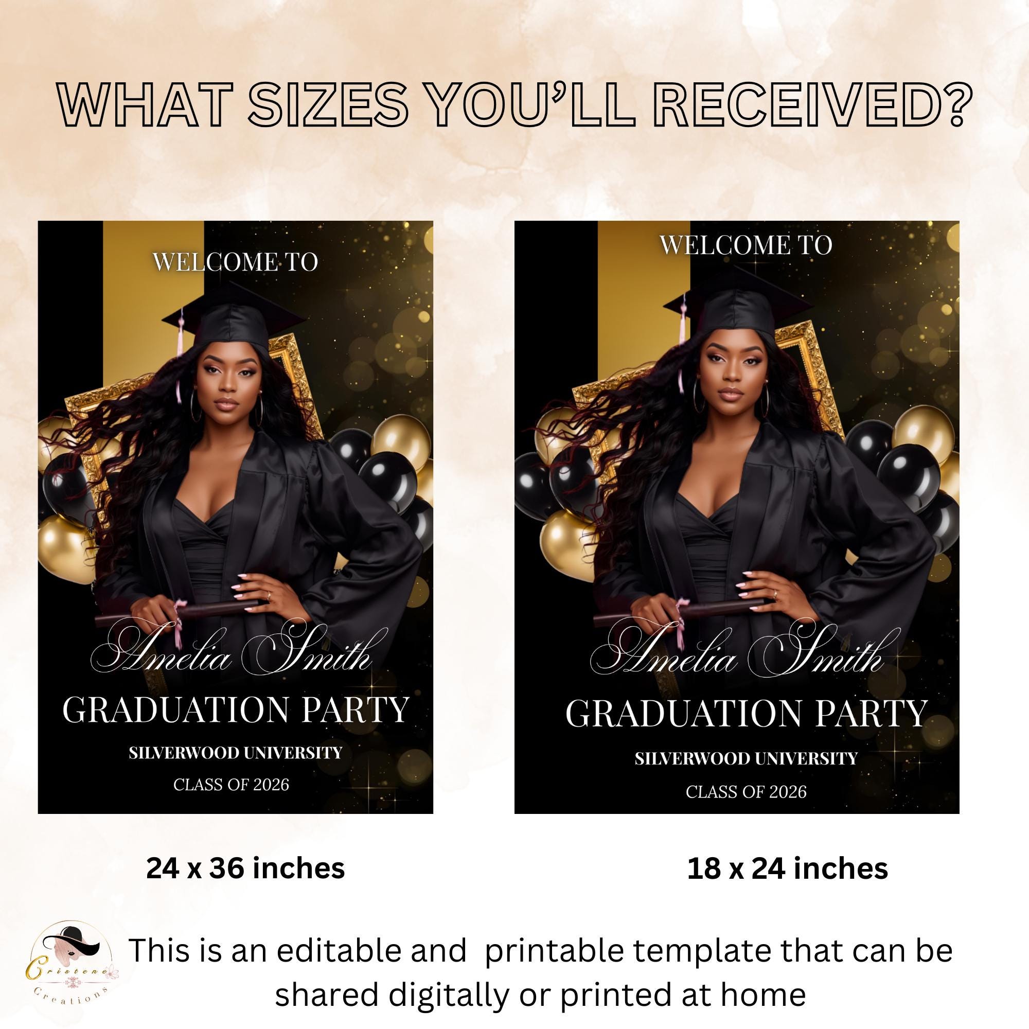 Graduation Welcome Party Sign Black Gold, Woman Graduates Poster Sign with photo 2026 Men Senior Graduation Announcement Entry Sign Template