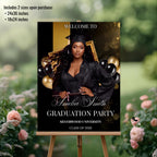 Graduation Welcome Party Sign Black Gold, Woman Graduates Poster Sign with photo 2026 Men Senior Graduation Announcement Entry Sign Template