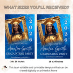 Graduation Welcome Party Sign Woman Senior Graduates Poster Sign with photo, Blue 2026 College Commencement Announcement Entry Sign Template