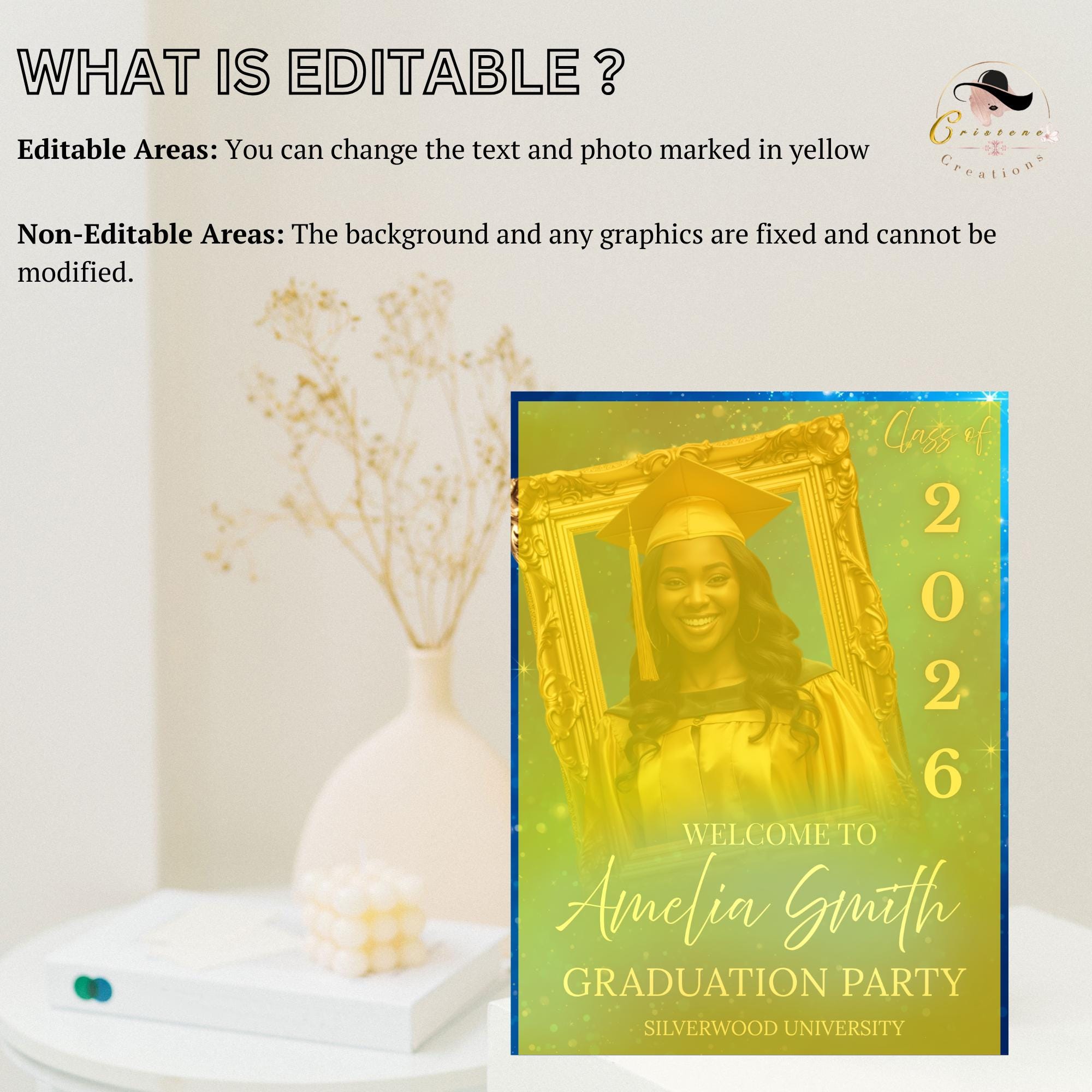 Graduation Welcome Party Sign Woman Senior Graduates Poster Sign with photo, Blue 2026 College Commencement Announcement Entry Sign Template