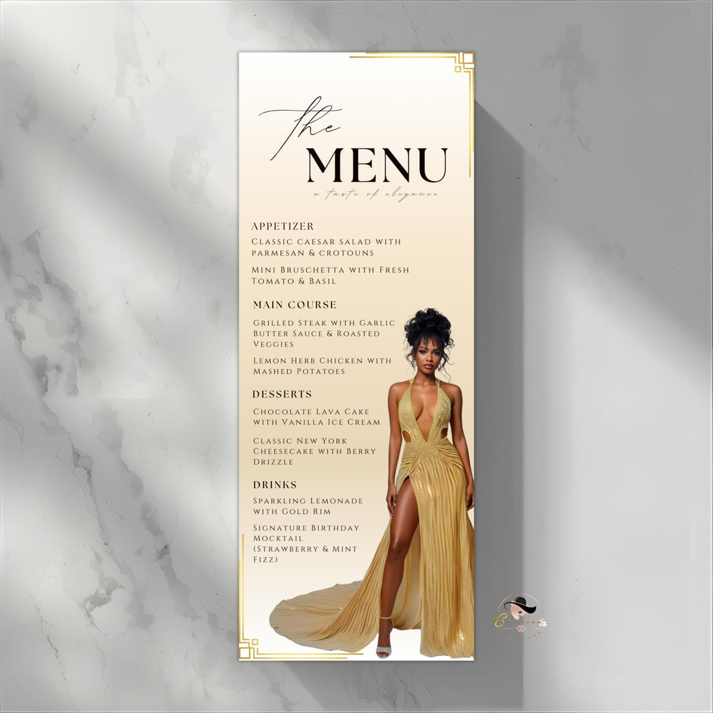 Editable Birthday Dinner Menu Card White Gold Party Menu with photo, Elegant Retirement Menu, Graduation Menu Template, Printable Food Menu
