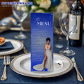Birthday Dinner Menu Card Blue SIlver Party Menu with photo, Elegant Retirement Menu, Editable Graduation Menu Template Printable Event Menu
