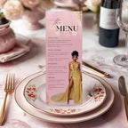 Editable Birthday Party Menu Template Pink Gold Dinner Menu with photo, Elegant Retirement Menu, Woman Brunch Menu Card Printable Event Menu