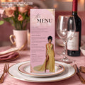 Editable Birthday Party Menu Template Pink Gold Dinner Menu with photo, Elegant Retirement Menu, Woman Brunch Menu Card Printable Event Menu