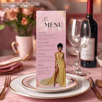 Editable Birthday Party Menu Template Pink Gold Dinner Menu with photo, Elegant Retirement Menu, Woman Brunch Menu Card Printable Event Menu