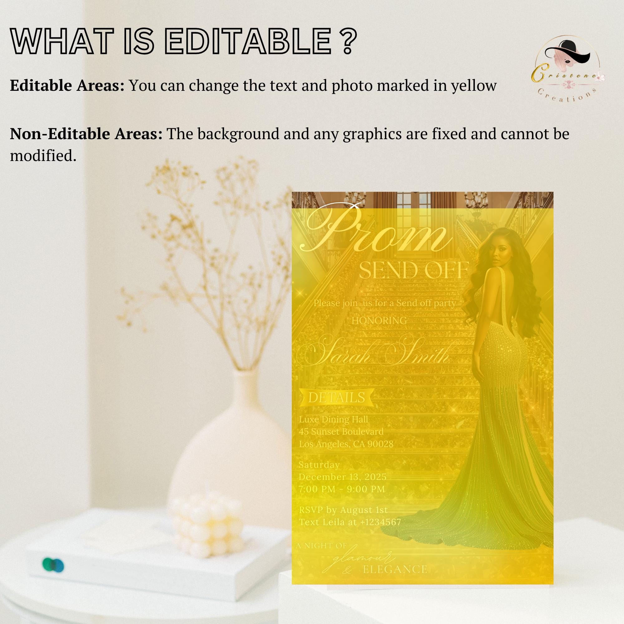 Prom Send Off Party Invitation, Woman Senior and Junior Prom Night with photo invite, Elegant Hollywood Theme Celebration Template, PRM02