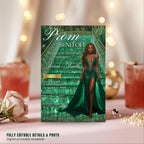 Green Prom Send Off Party Invitation, Woman Senior Grand Ball Prom Night with photo invite, Glam Junior Prom Hollywood Theme Template, PRM12