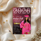 Digital Graduation Announcement 2026 Invitation Pink Black Senior Graduation invite with photo, Woman College Graduation Party Template